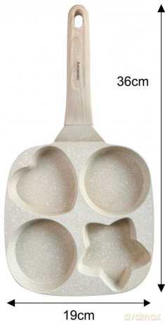 Patelnia z powłoką nieprzywieralną, beżowa z drewnianą rączką, 4 sekcje w różnych kształtach, 36x19x2,3cm, klausberg, kb-7809
