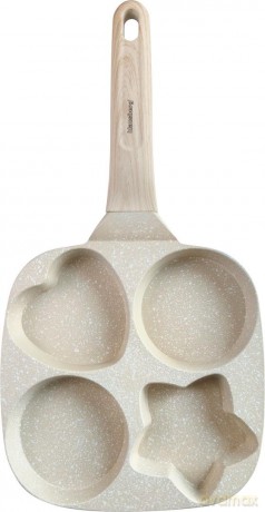 Patelnia z powłoką nieprzywieralną, beżowa z drewnianą rączką, 4 sekcje w różnych kształtach, 36x19x2,3cm, klausberg, kb-7809