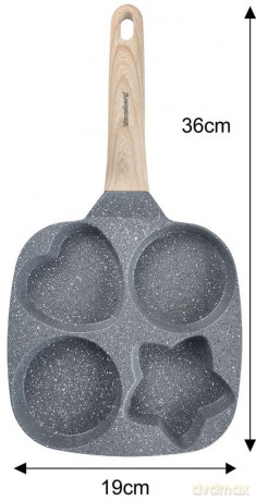 Patelnia z powłoką nieprzywieralną, szara z drewnianą rączką, 4 sekcje w różnych kształtach, 36x19x2,3cm, klausberg, kb-7808