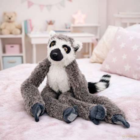 Pluszowa Maskotka Przytulanka Lemur z Rzepami Do Zawieszenia Szary 35cm