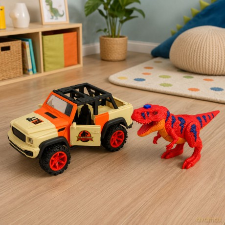 Samochód Terenowy z Dinozaurem T-Rex Światła Dźwięki Otwierane Drzwi