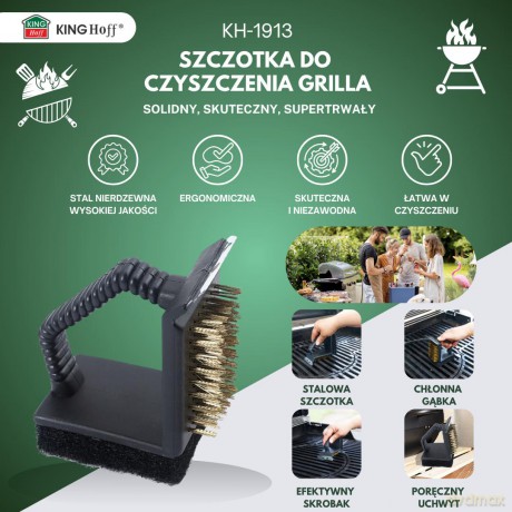Szczotka do czyszczenia grilla, 3w1: skrobak + gąbka + szczotka, kinghoff, kh-1913