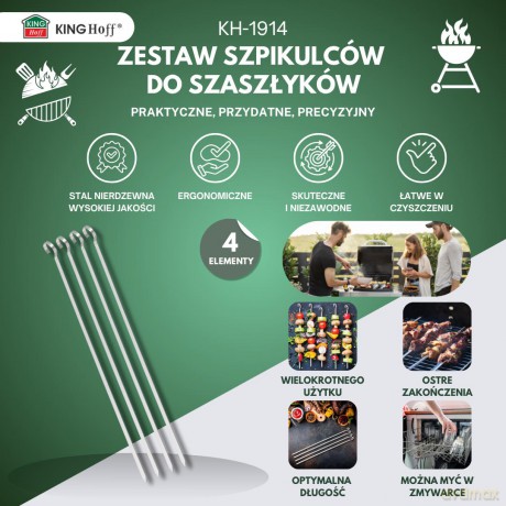 Szpikulce do grilla, zestaw- 4 szt, 35,8cm, stal nierdzewna, kinghoff, kh-1914