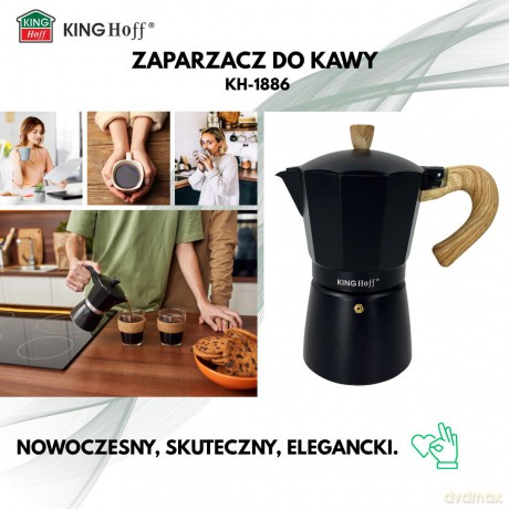 Zaparzacz do kawy espresso z aluminium, 6 filiżanek, czarny/drewnopodobny, kinghoff, kh-1886