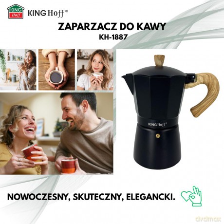 Zaparzacz do kawy espresso, aluminium, 9 filiżanek, czarny/drewnopodobny, kinghoff, kh-1887