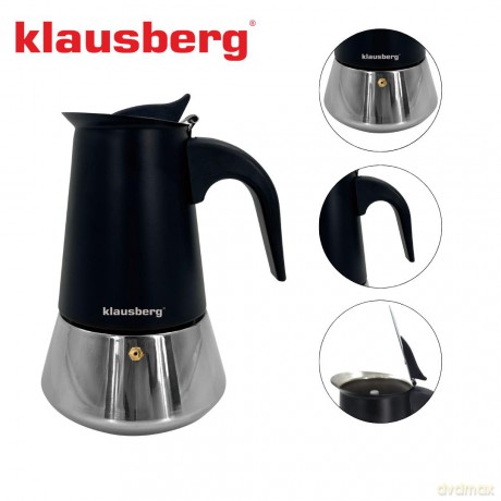 Zaparzacz do kawy espresso, stal nierdzewna, 4 filiżanki, czarny/srebrny, klausberg, kb-7844