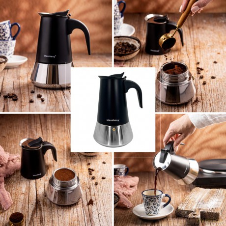 Zaparzacz do kawy espresso, stal nierdzewna, 6 filiżanek, czarny/srebrny, klausberg, kb-7845