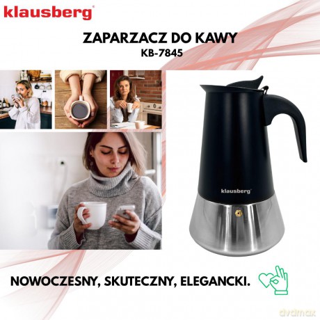 Zaparzacz do kawy espresso, stal nierdzewna, 6 filiżanek, czarny/srebrny, klausberg, kb-7845