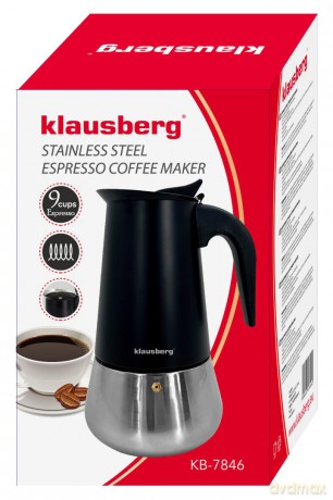 Zaparzacz do kawy espresso, stal nierdzewna, 9 filiżanek, czarna/srebrna, klausberg, kb-7846