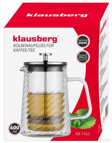 Zaparzacz tłokowy do kawy/herbaty, szkło, 0,60l, klausberg, kb-7763