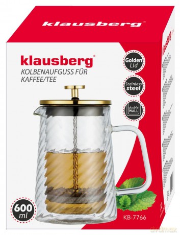 Zaparzacz tłokowy do kawy/herbaty, szkło, 0,60l, klausberg, kb-7766
