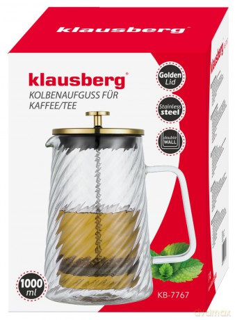 Zaparzacz tłokowy do kawy/herbaty, szkło, 1l, klausberg, kb-7767