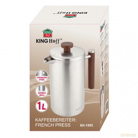 Zaparzacz, french press, 1l, podwójne ścianki, drewniany uchwyt