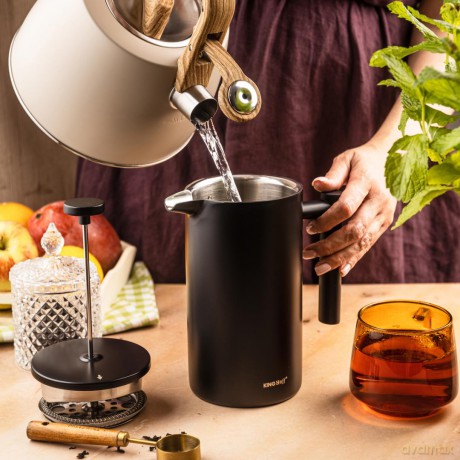 Zaparzacz, french press, 1l, podwójne ścianki, drewniany uchwyt