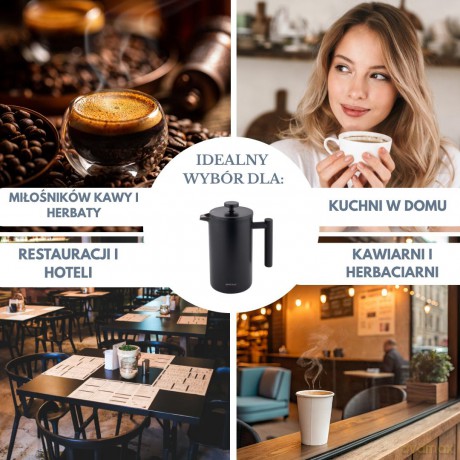 Zaparzacz, french press, 1l, podwójne ścianki, drewniany uchwyt