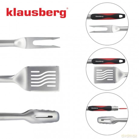 Zestaw do grillowania, 3 elementy, stal nierdzewna, uchwyt z tworzywa, klausberg, kb-7899