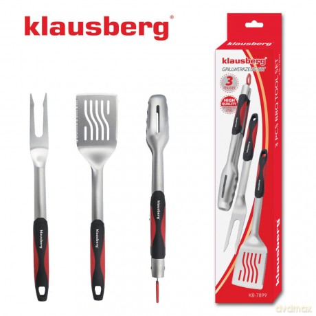 Zestaw do grillowania, 3 elementy, stal nierdzewna, uchwyt z tworzywa, klausberg, kb-7899