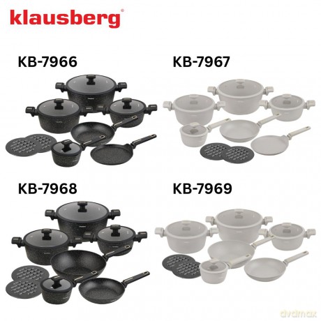 Zestaw garnków 12-elementowy z patelnią wok, aluminium odlewane, powłoka nieprzywierająca, beżowy, klausberg, kb-7969
