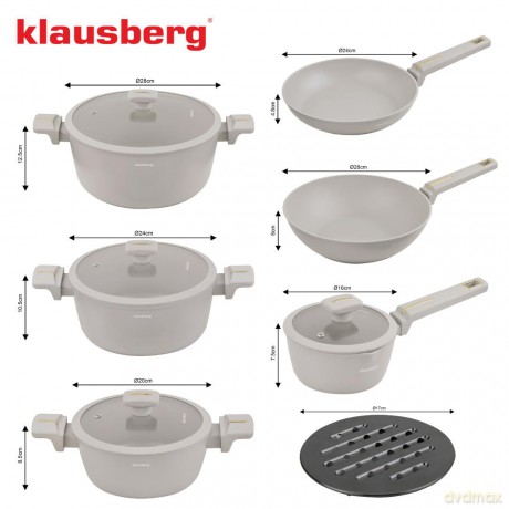 Zestaw garnków 12-elementowy z patelnią wok, aluminium odlewane, powłoka nieprzywierająca, beżowy, klausberg, kb-7969
