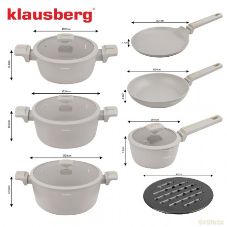 Zestaw garnków 12-elementowy, aluminium odlewane, powłoka nieprzywierająca, beżowy, klausberg, kb-7967