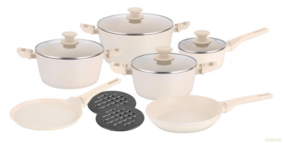 Zestaw garnków, 12 elementów, aluminium z powłoką markurkową, kremowe, klausberg, kb-7884