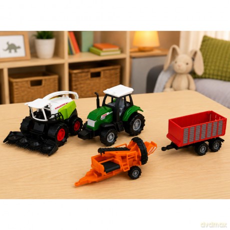 Zestaw Pojazdów Rolniczych Traktor Sieczkarnia Przyczepa Prasa 1:68 4 szt.
