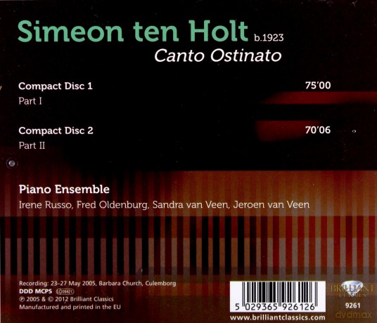Jeroen Van Veen Piano Ensemble: Simeon Ten Holt: Canto Ostinato [CD]