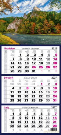 Kalendarz 2027 trójdzielny ścienny Dunajec [KALENDARZ]