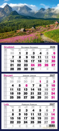 Kalendarz 2027 trójdzielny ścienny Tatry [KALENDARZ]