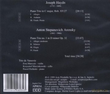 Trio De Varsovie: Haydn - Arensky Piano Trios [CD]