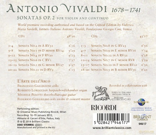 Vivaldi: Violin Sonatas Op. 2 [CD]