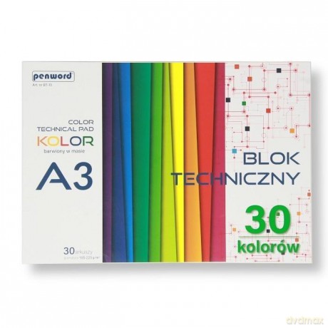 Blok techniczny A3 kolorowy 185-225g 30 arkuszy