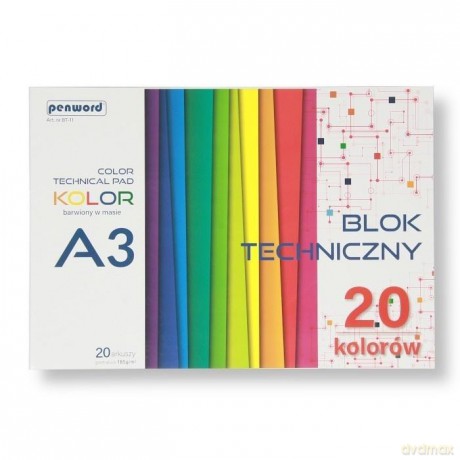 Blok techniczny A3 kolorowy 185g 20 arkuszy