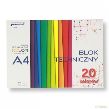 Blok techniczny A4 kolorowy 185g 20 arkuszy