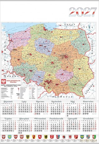 Kalendarz 2027 jednoplanszowy Mapa (10szt) [KALENDARZ]