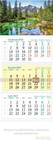 Kalendarz 2027 trójdzielny Tatry [KALENDARZ]