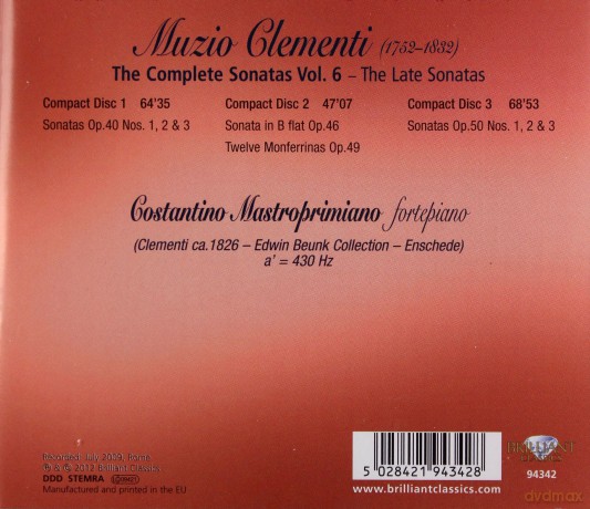 Constatino Mastroprimiano: Clementi: Complete Sonatas Vol. 6, The Last Sonatas [CD]