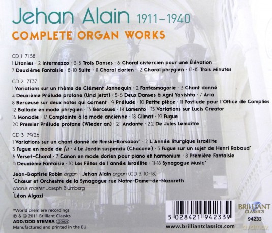Jean - Baptiste Robin: Jehan Alain: Complete Works For Organ [CD]