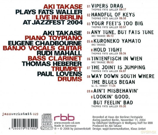 Takase: Plays Fats Waller - Live In [CD]