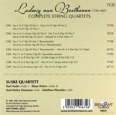 Suske Quartett: Beethoven: Complete String Quartets [CD]