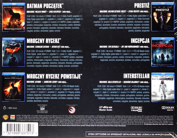 Christopher Nolan Kolekcja Reżyserska: Incepcja / Prestiż / Batman-Początek / Mroczny Rycerz / Mroczny Rycerz Powstaje / Interstellar [BOX] [6xBlu-Ray]