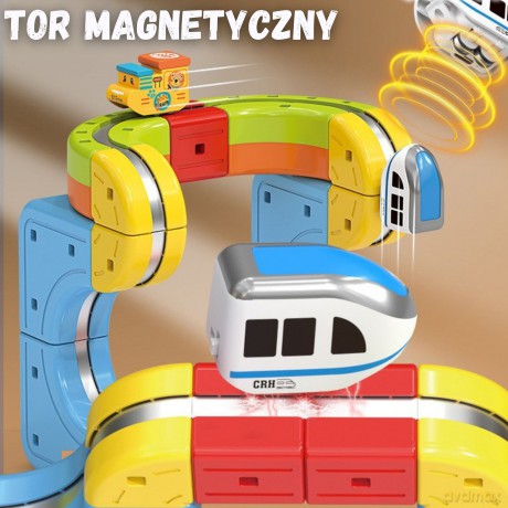 WOOPIE Magiczna Kolejka Kostkowa Klocki Konstrukcyjne Tor Antygrawitacyjny Magnetyczny 68el.