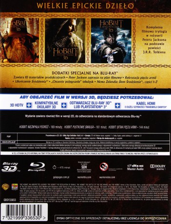 Hobbit Trylogia 3D: Niezwykła podróż / Pustkowie Smauga / Bitwa Pięciu Armii [BOX] [6xBlu-Ray 3D]+[6xBlu-Ray]