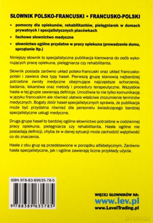 Słownik dla pielęgniarek, opiekunów, rehabilitantów. Polsko-francuski francusko-polski [KSIĄŻKA]