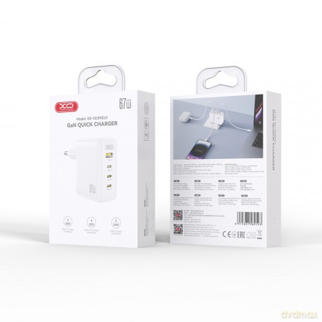 XO ładowarka sieciowa CE39 PD 67W 3x USB-C 1x USB biała