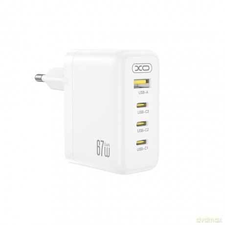 XO ładowarka sieciowa CE39 PD 67W 3x USB-C 1x USB biała