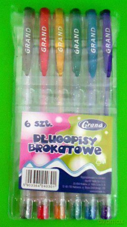 Długopis żelowy z brokatem 6 kolorów