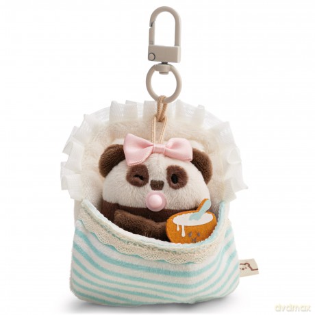 NICI Zestaw pluszak panda Kono 7 cm z miską i łóżeczkiem z karabińczykiem, w pudełku prezentowym 8,5 × 6,5 × 13 cm