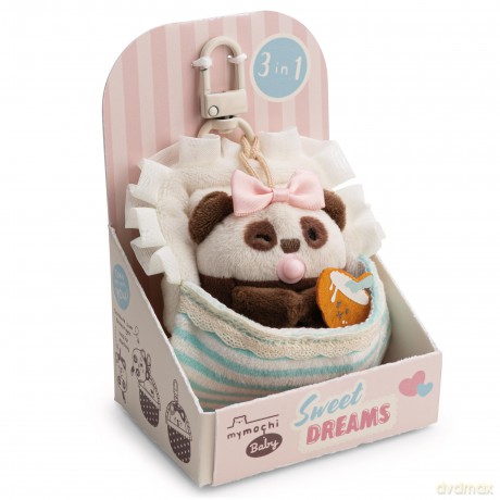 NICI Zestaw pluszak panda Kono 7 cm z miską i łóżeczkiem z karabińczykiem, w pudełku prezentowym 8,5 × 6,5 × 13 cm