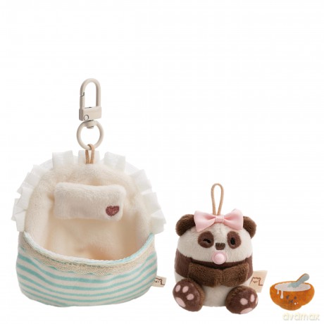 NICI Zestaw pluszak panda Kono 7 cm z miską i łóżeczkiem z karabińczykiem, w pudełku prezentowym 8,5 × 6,5 × 13 cm